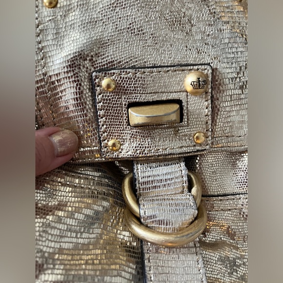 JUICY COUTURE Gold Leather Drawstring Animal Print Metallic Shoulder Bag Purse x - Picture 12 of 17